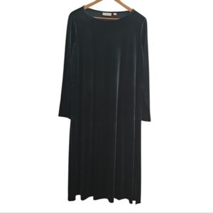 Belle Kim Gravel Emerald Velvet Dress Sz Large Petite Pockets Stretch Holiday